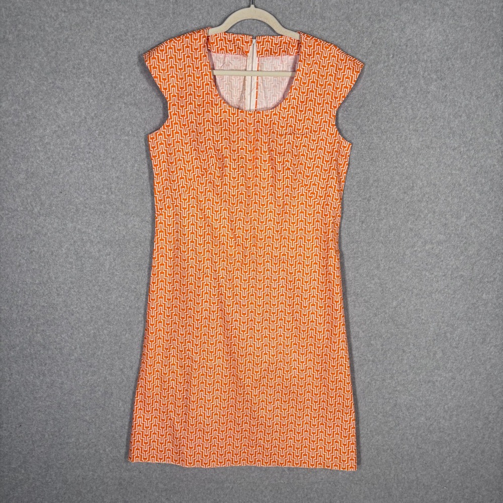 Handmade Vintage Shift Dress Medium Orange White Geometric 60s 50s Retro Mod 50s